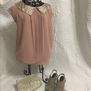 Ann Taylor Sequin Collar Top